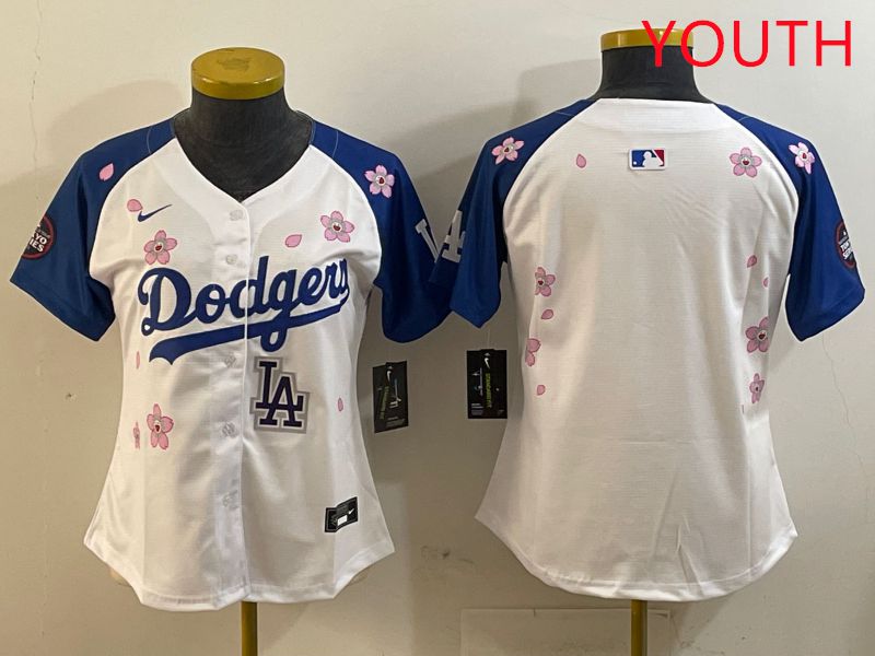Youth Los Angeles Dodgers Blank White Blue Sakura Edition 2025 Nike MLB Jersey style 6->youth mlb jersey->Youth Jersey